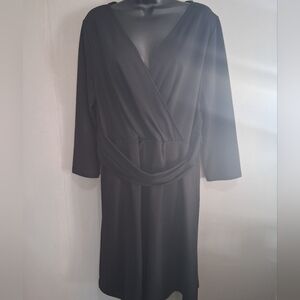 Lands' End Black Long Sleeve Dress Large Wrap Style Casual Party Basic Black